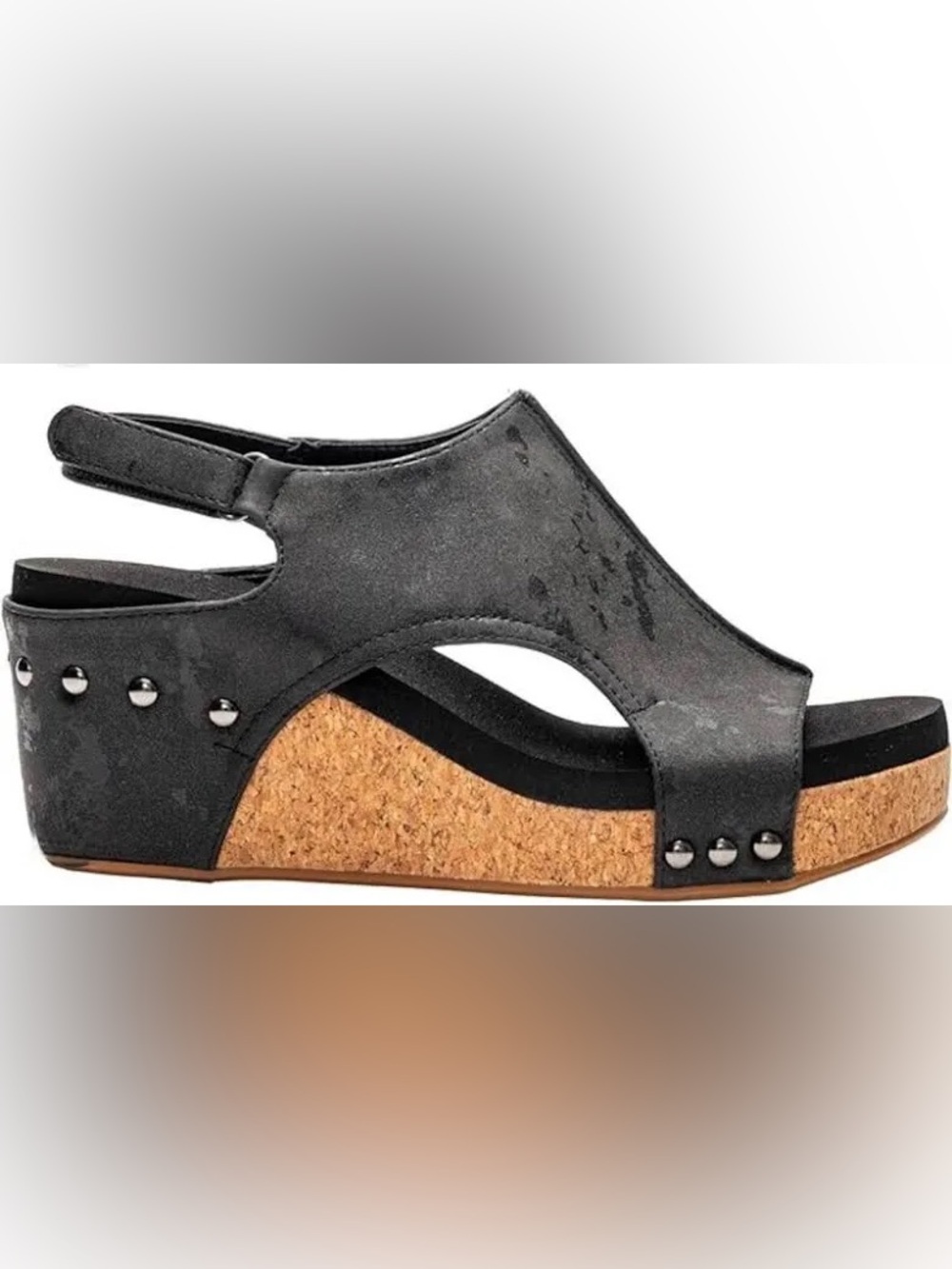 Corkys Black Metallic Carley Wedge Sandal with Studs - 9